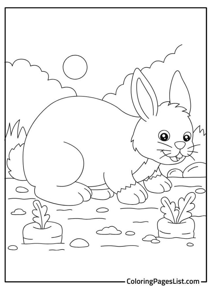 Baby Rabbit Standing In carrots Coloring Page