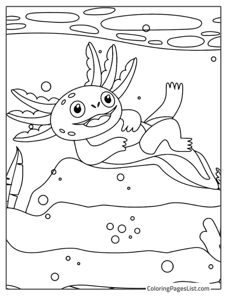 Axolotl Laughing And Laying On The Rock to Color In