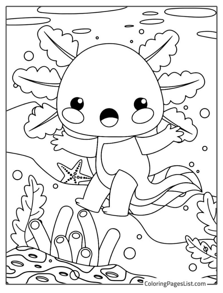 Baby Axolotl Standing On The Rock Getting Shocked To Color In