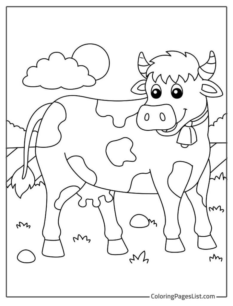 Beautiful Cow Coloring Page For Kids