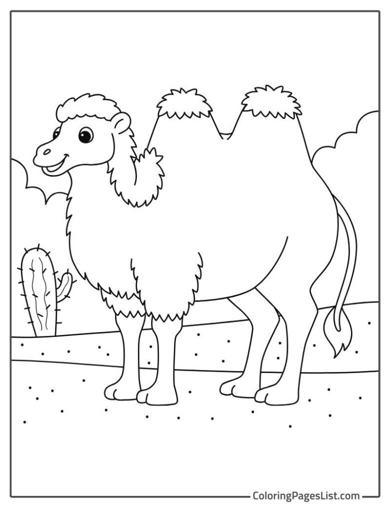 Camel Standing In The Desert Coloring Sheet