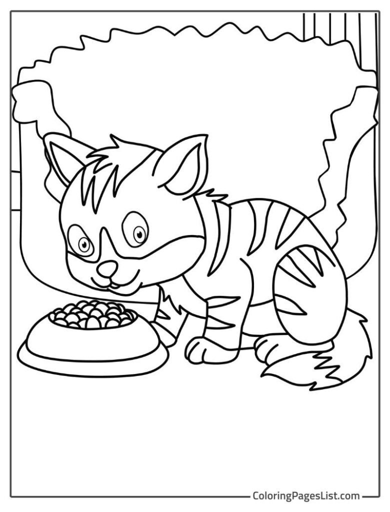 Cat Eating Food To Color In