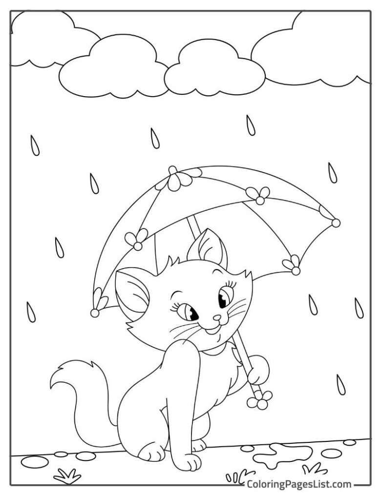 Cat Holding Umbrella And Enjoying In The Rain