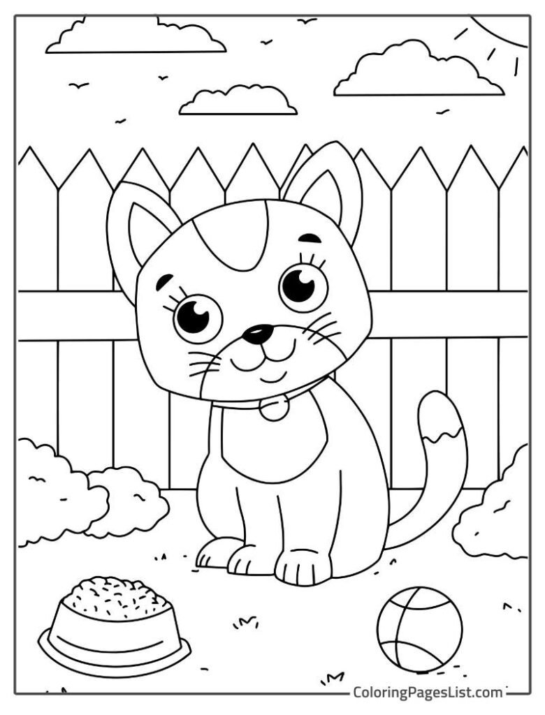 Cat Sitting In Front Of The Fence To Color In