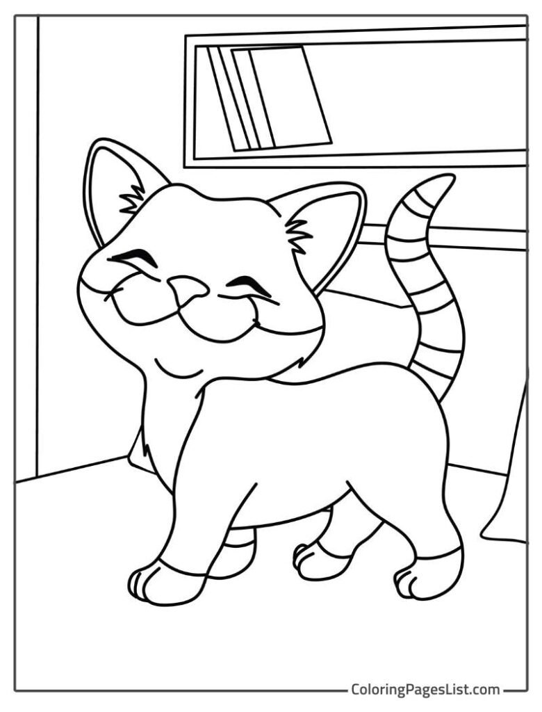 Cat Smiling And Walking On The Bed To Color In