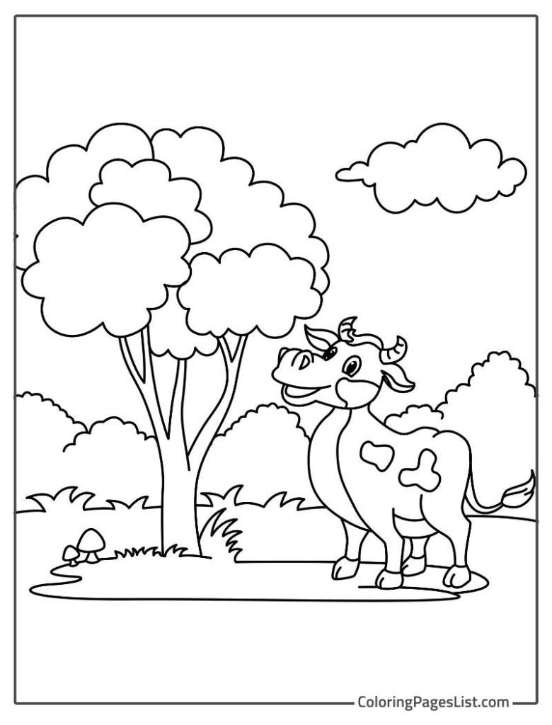 Cow Looking At The Tree Coloring Page