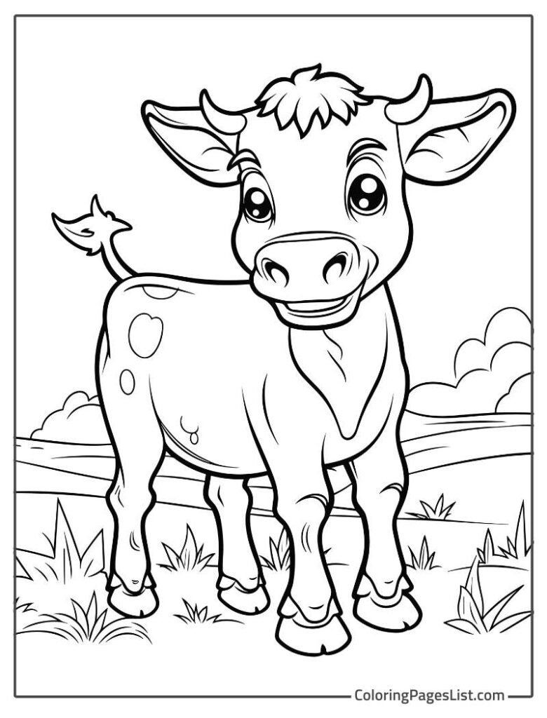 Cow Outside And Smiling Coloring Page