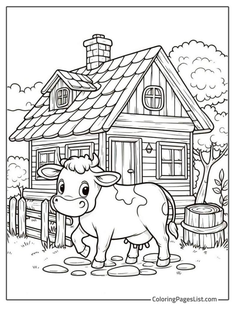 Cow Walking Near The Cabin To Color In