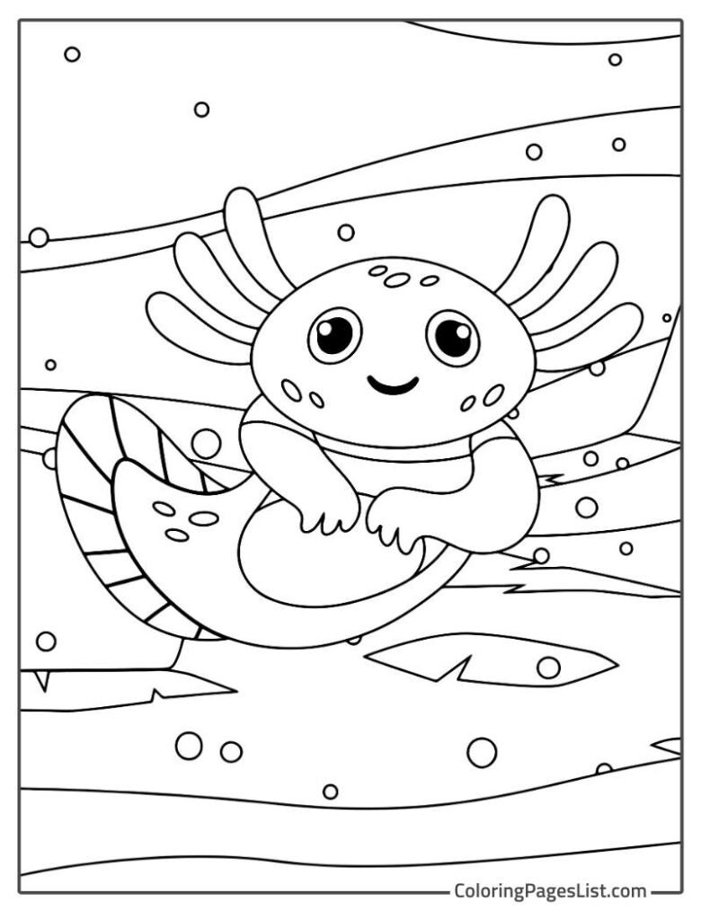 Cute Axolotl Smiling In The Water Coloring Sheet