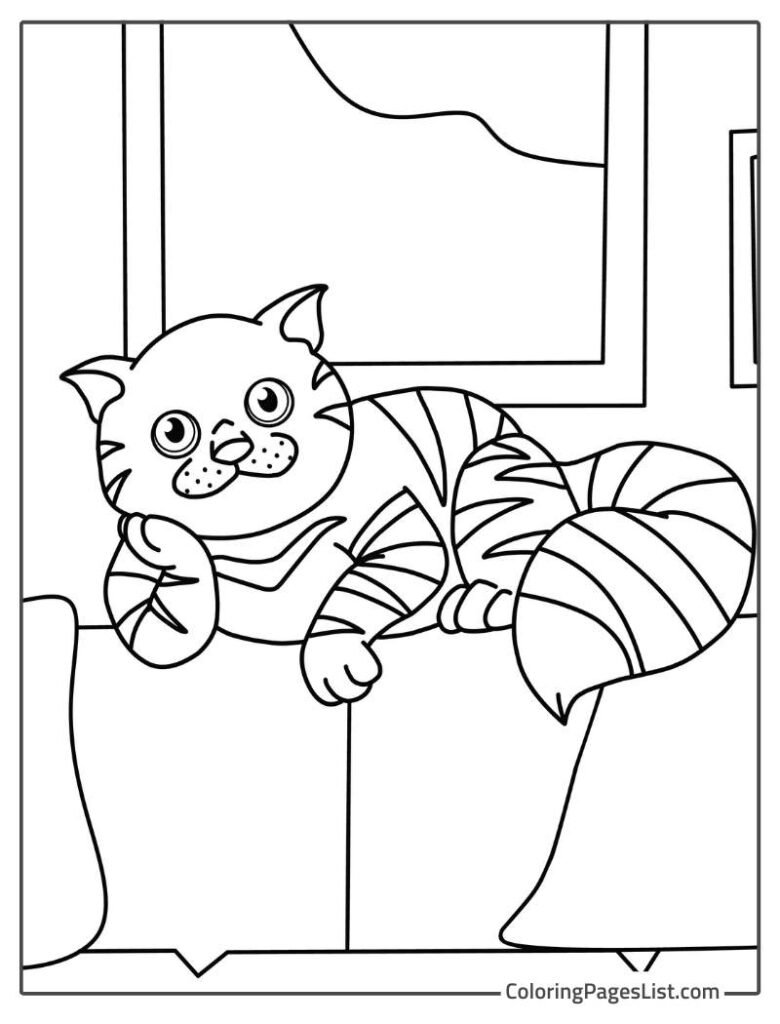 Cute Cat Laying On The Couch And Staring Coloring Page