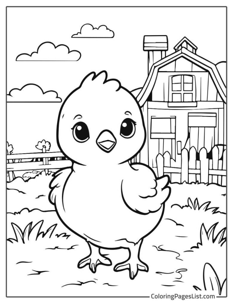 Cute Little Chick Walking In The Farm Coloring Sheet