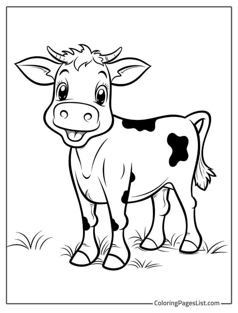 Cute Little Cow Smiling To Color In