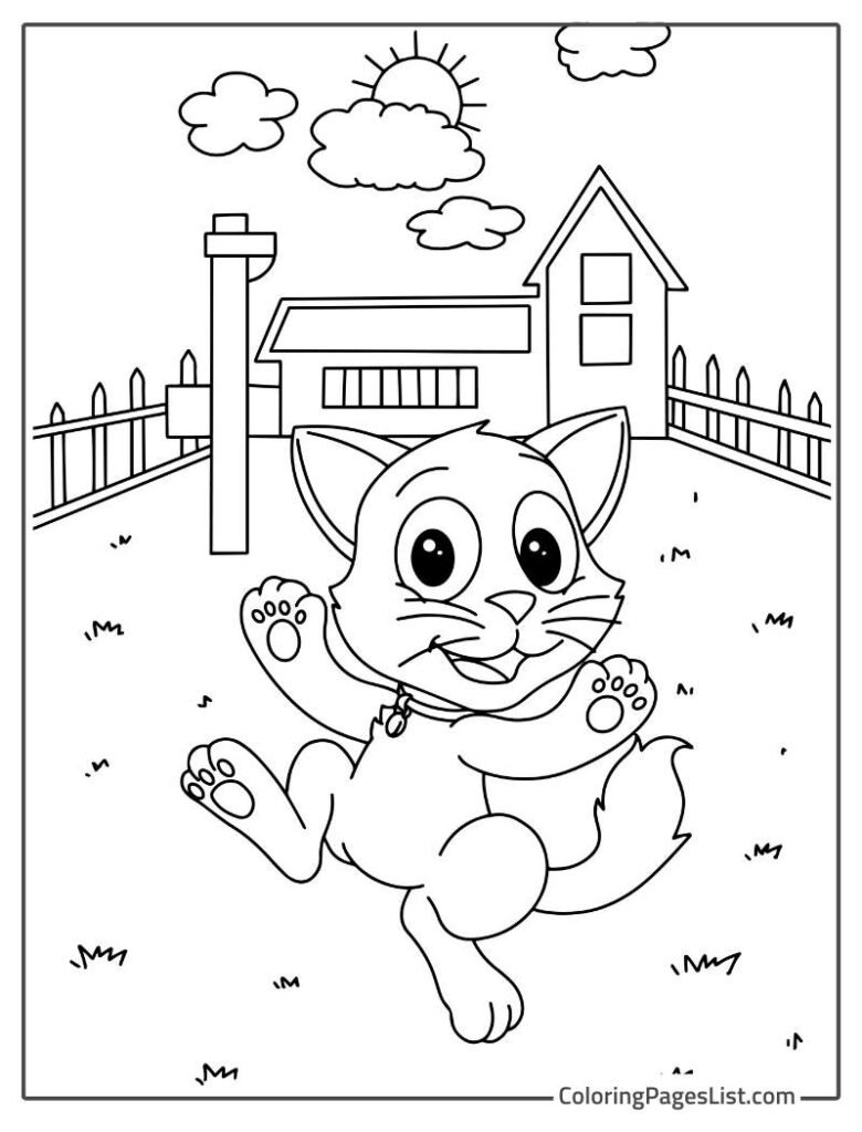 Funny Cat Playing In The Farm To Color In