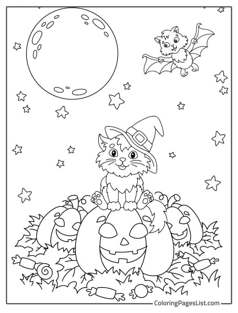 Halloween Themed Cat Coloring Page