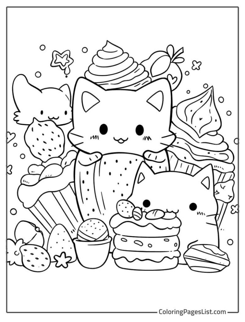 Kawai Cat Coloring Page