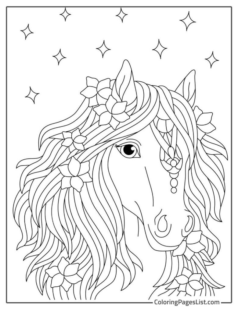 Kawai Horse Coloring Page For Prescoolers