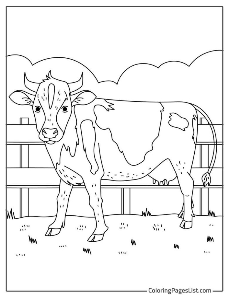 Kawaii Cow Simple Outline To Color In