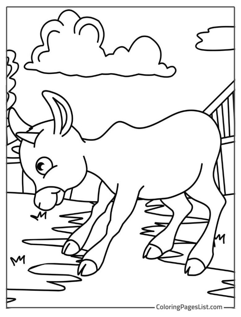 Little Cow Enjoying In The Farm Coloring Sheet