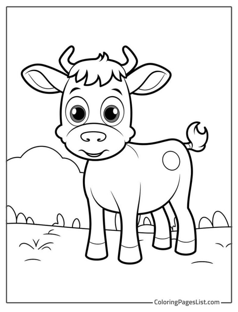 Little Cow Simple Outline To Color In