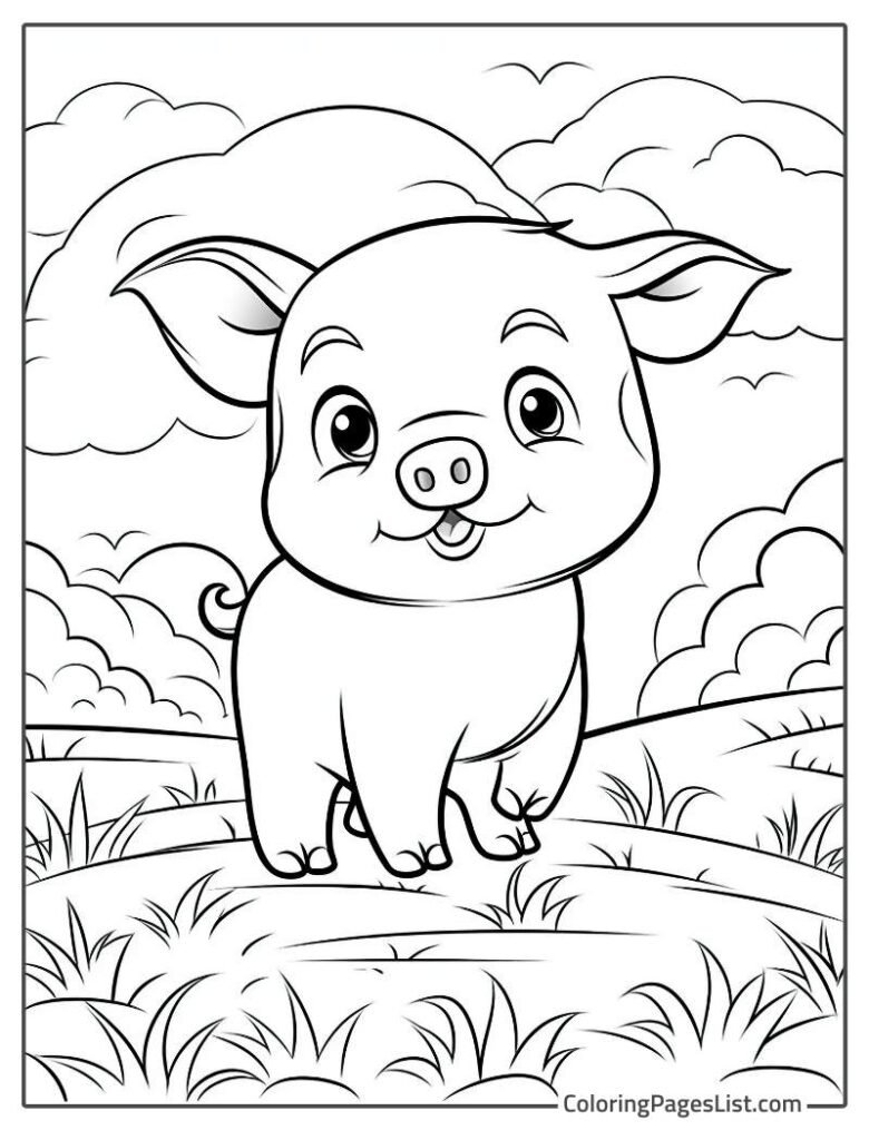 Pig Walking In The Wild To Color In
