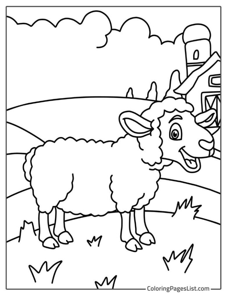 Sheep Laughing While Standing In The Farm To Color In