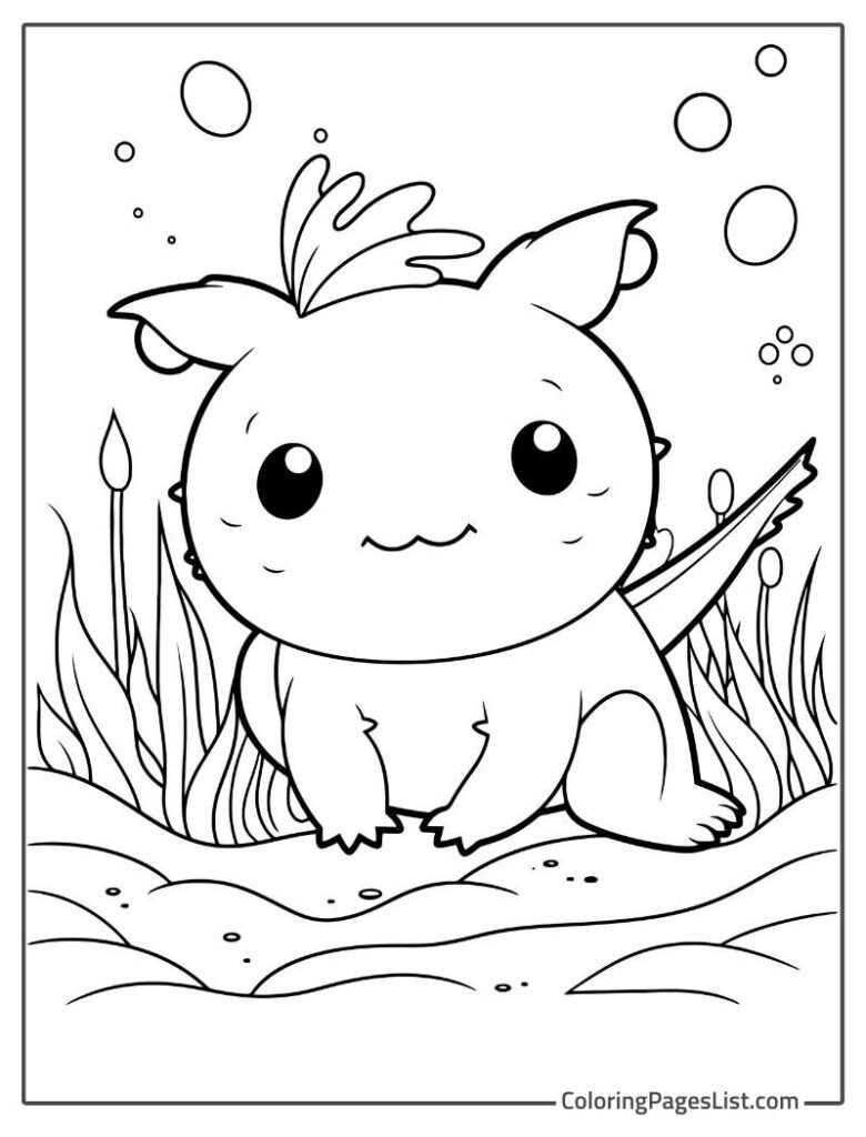 Simple Baby Outline Of Axolotl To Color In