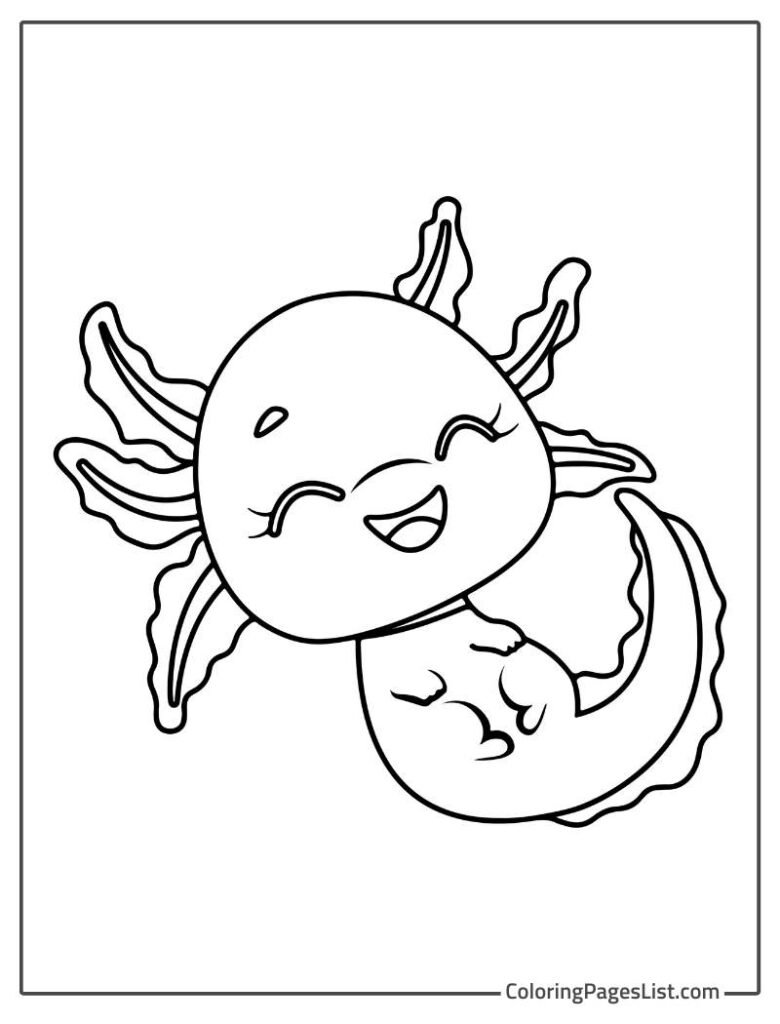 Simple Outline Axolotl Smiling To Color In