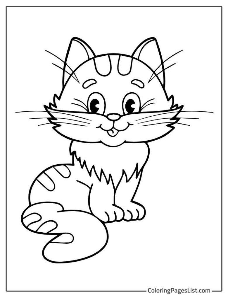 Simple Outline Cat Coloring Page For Kids