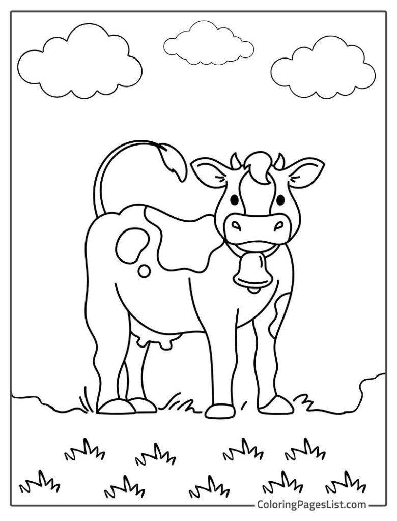 Simple Outline Cow Enjoying Outside For Kids