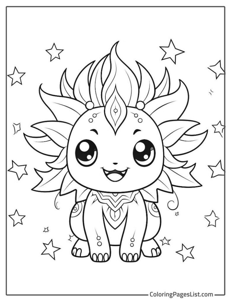 Simple Outline Of Axolotl To Color In