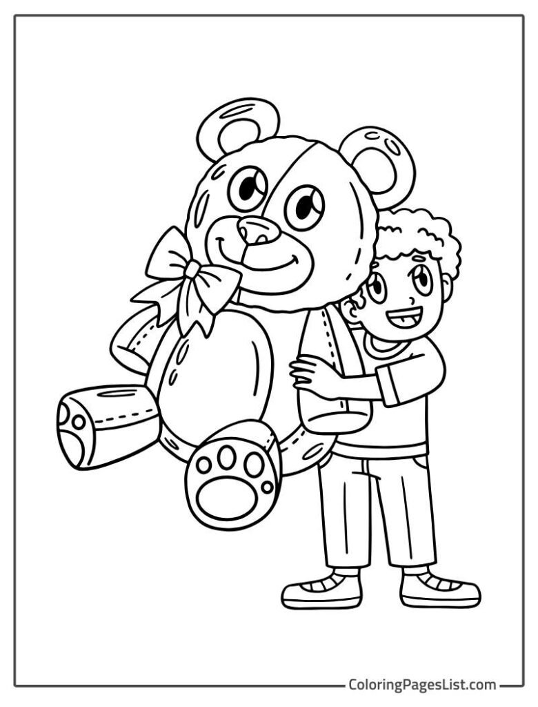 A Boy Holding Teddy Bear To Color In