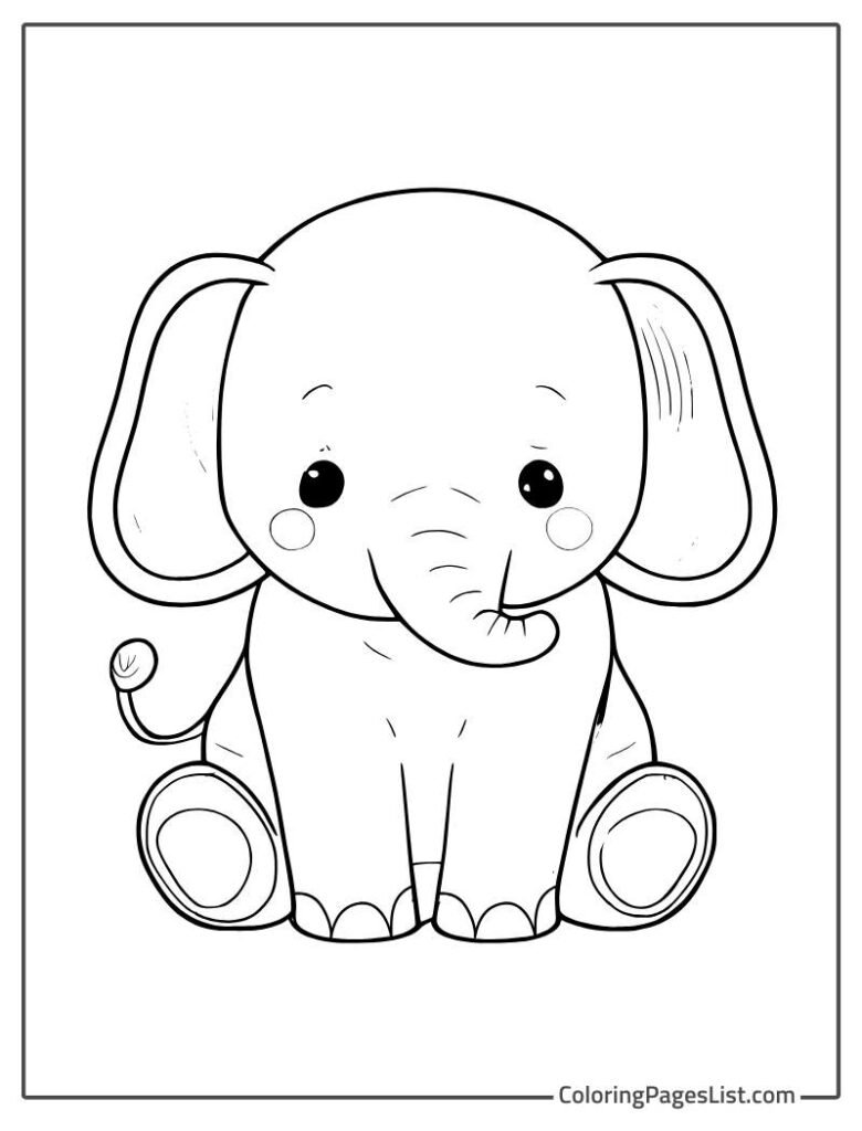 Baby Elephant Simple Outline To Color In