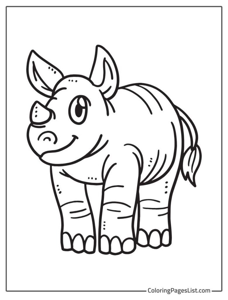 Baby Rhino Simple Outline To Color In