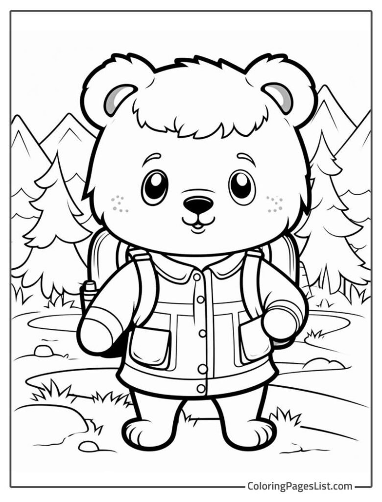 Bear In A School Dress In The Jungle Coloring Page