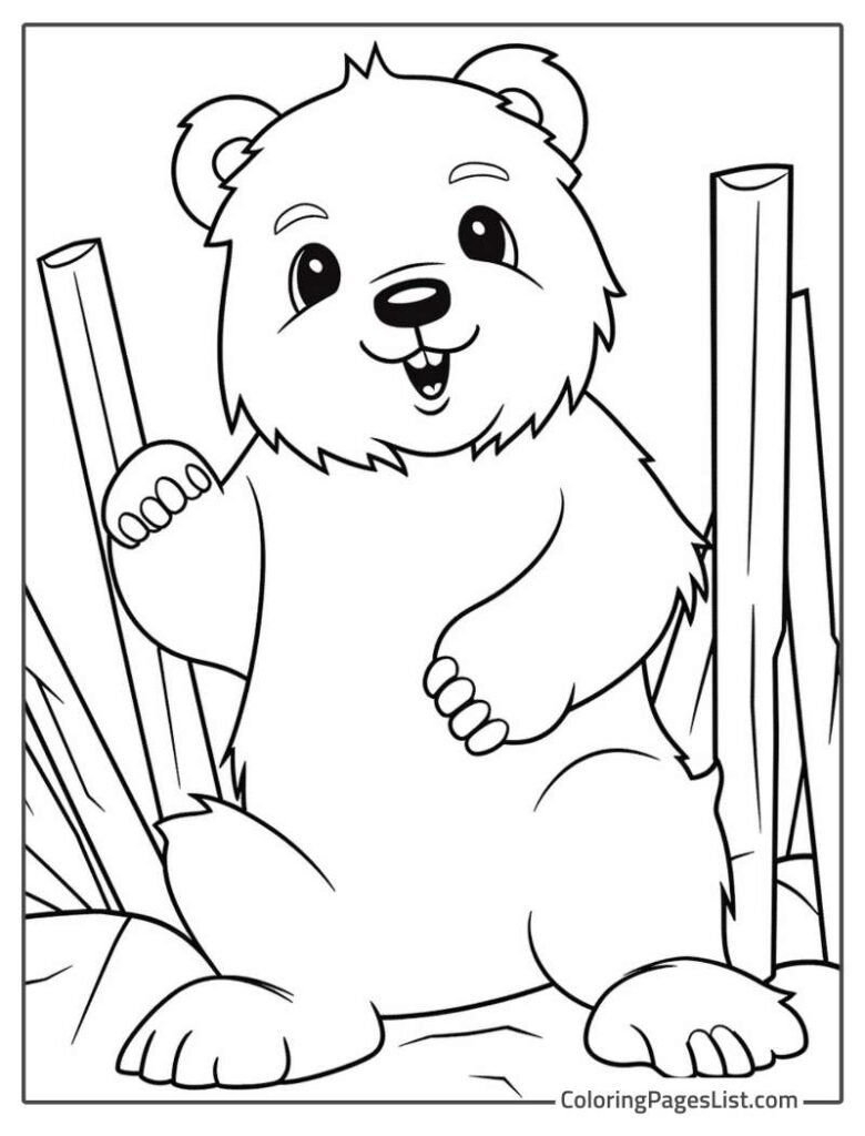 Bear Smiling And Standing In The Jungle Coloring Page