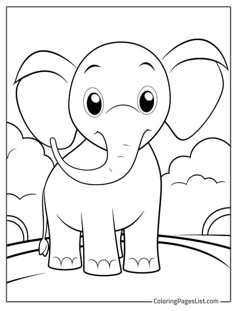 Cartoon Elephant Standing And Smiling Coloring Page