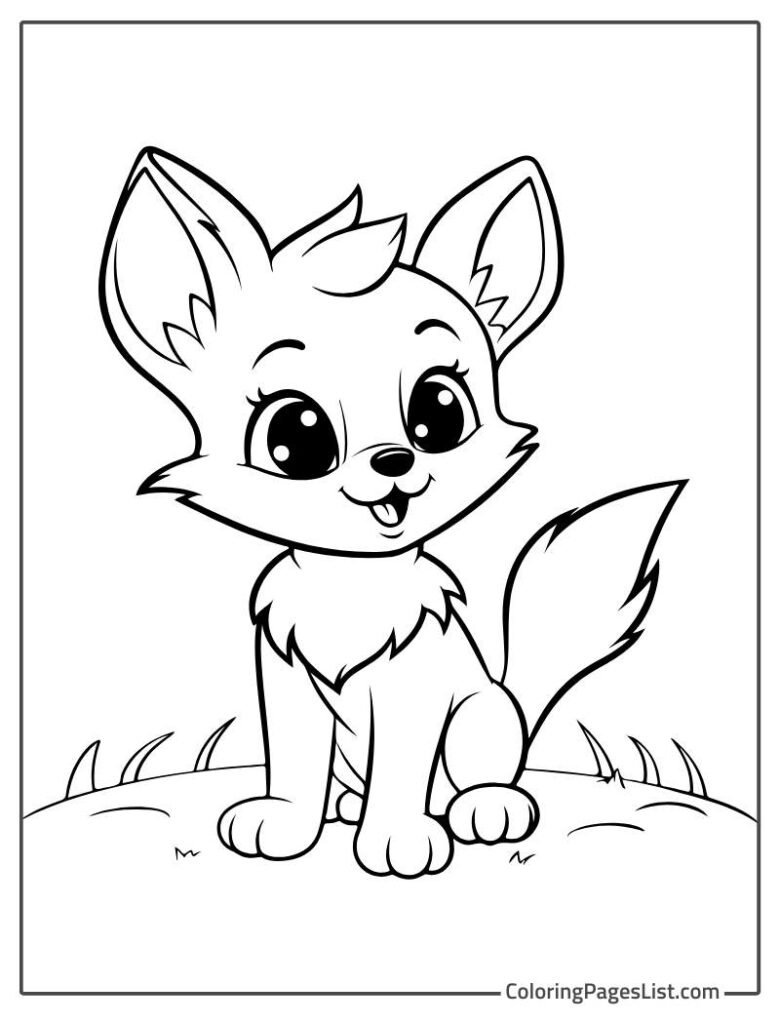 Cute Baby Fox Sitting And Smiling Coloring Page