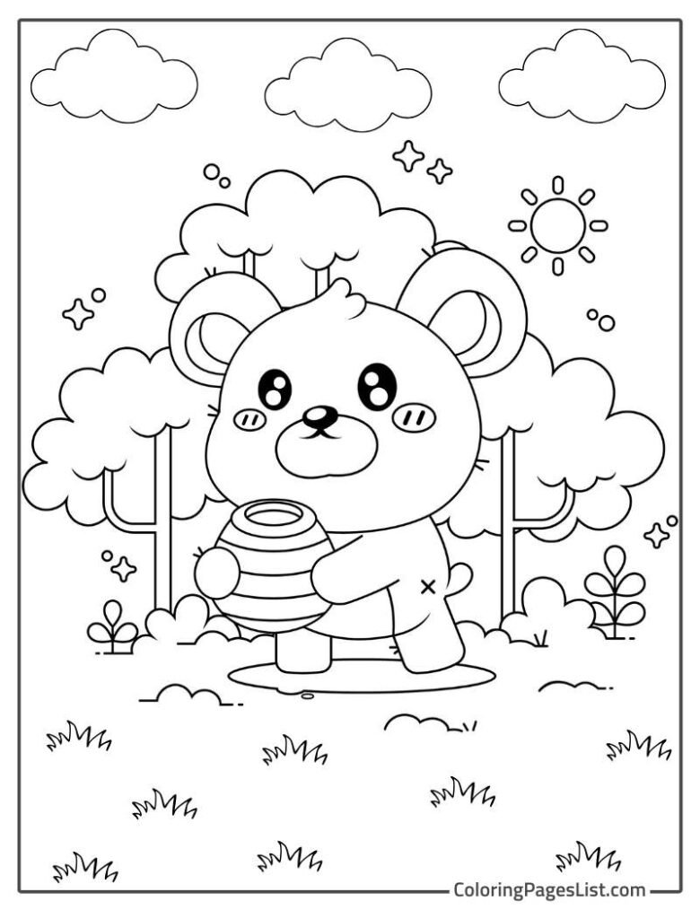 Cute Bear Holding Honey Bowl Coloring Page