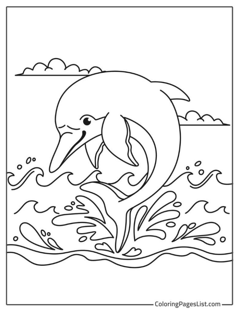 Cute Dolphin Playing In The Water Coloring Page