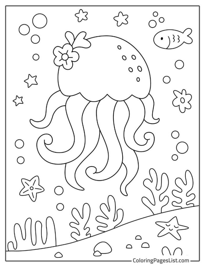 Cute Jellyfish Enjoying Under Water Coloring Page