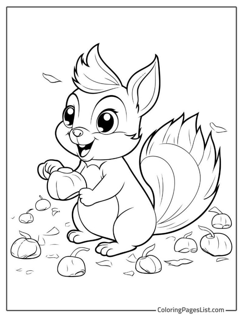 Cute Squirrel Holding Apple And Smiling