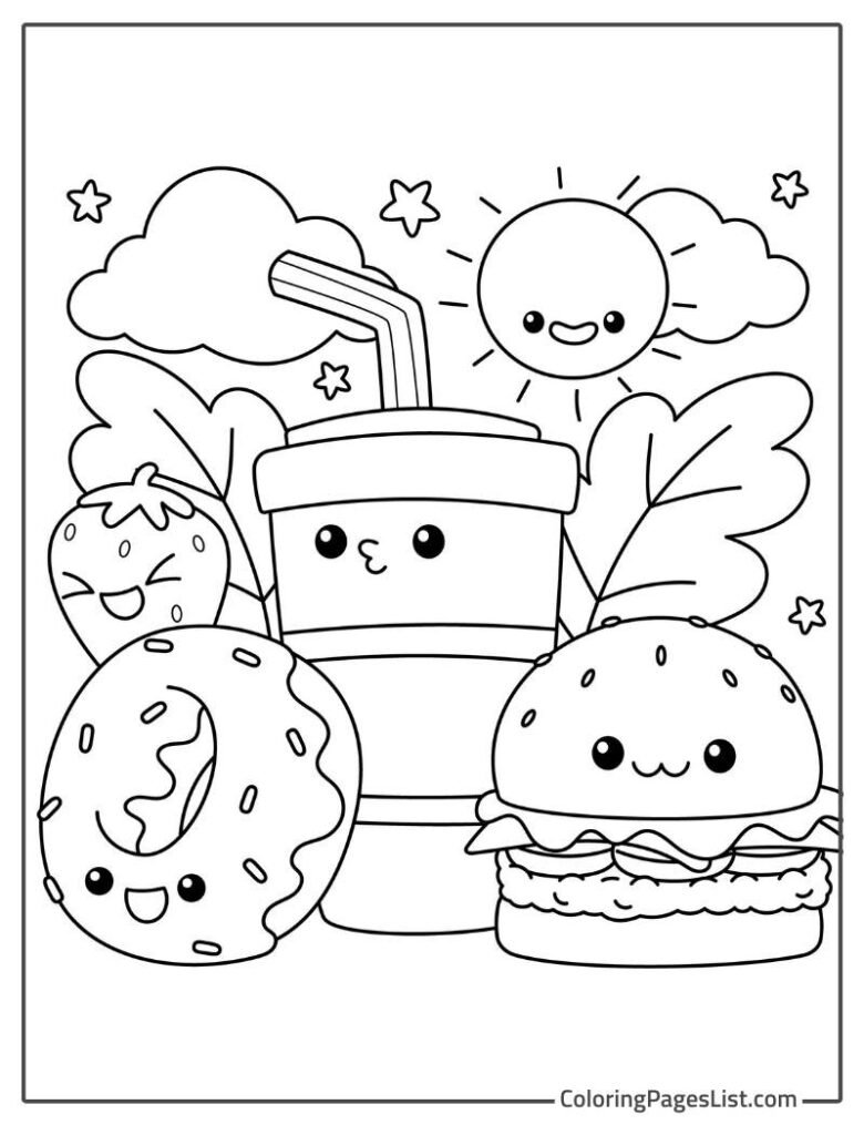 Donuts And Other Foods Smiling To Color