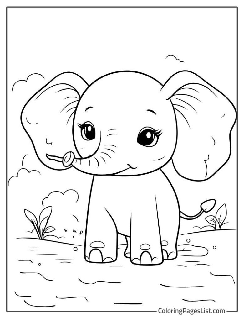 Elephant Walking Outside Outline To Color