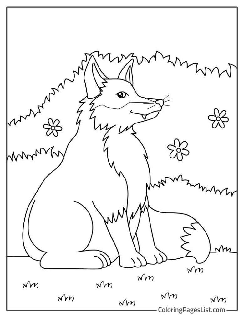 Fox Sitting In The Garden Coloring Sheet