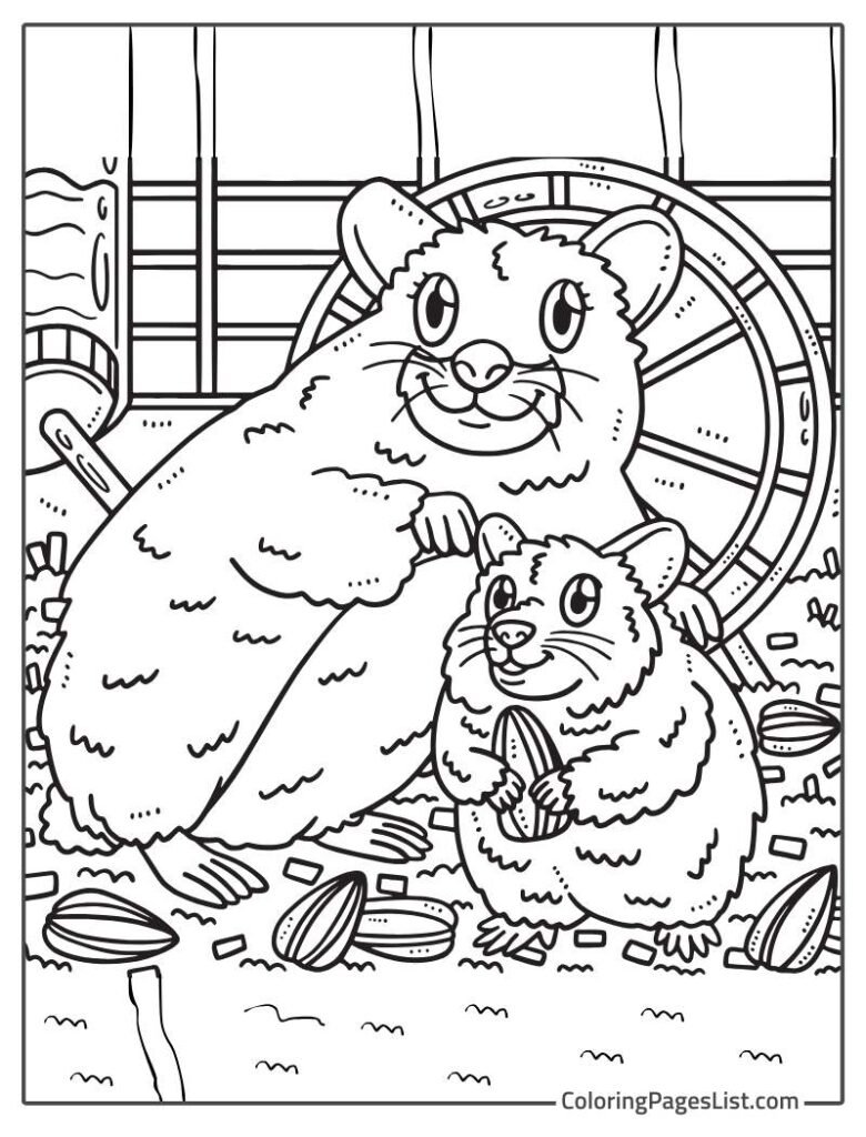 Hamster And His Little Buddy Eating Wheat Near The Machine To Color