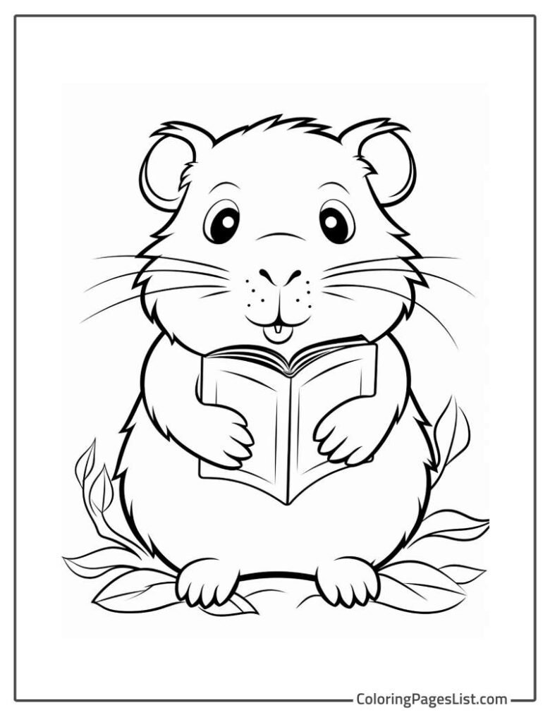 Hamster Reading Book While Sitting On The Leaves