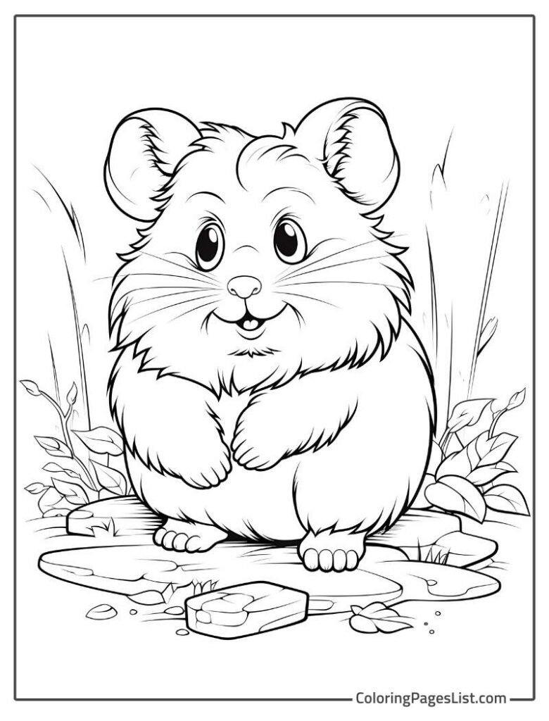 Hamster Standing On The Rocks And Smiling Coloring Sheet