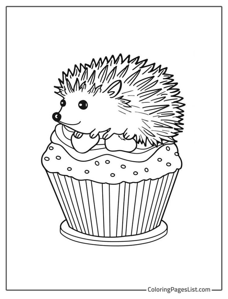 Hedgehog Sitting On The Ice Cream Cup To Color