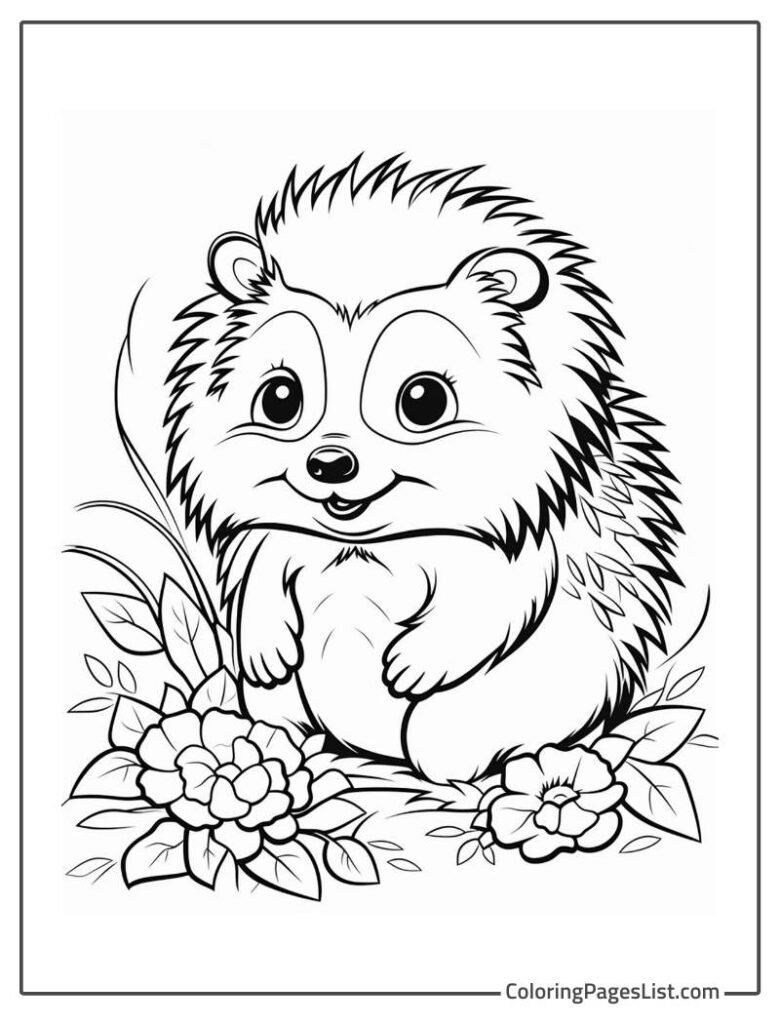 Hedgehog Smiling While Sitting On The Flowers