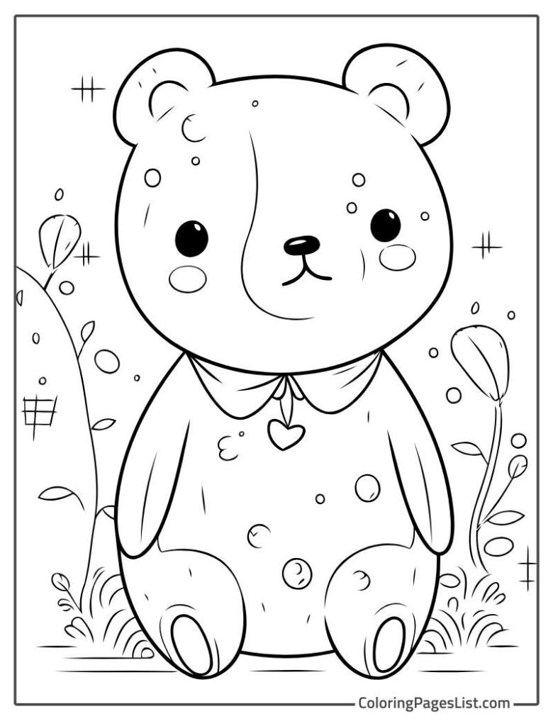 Kawaii Teddy Bear Coloring Page